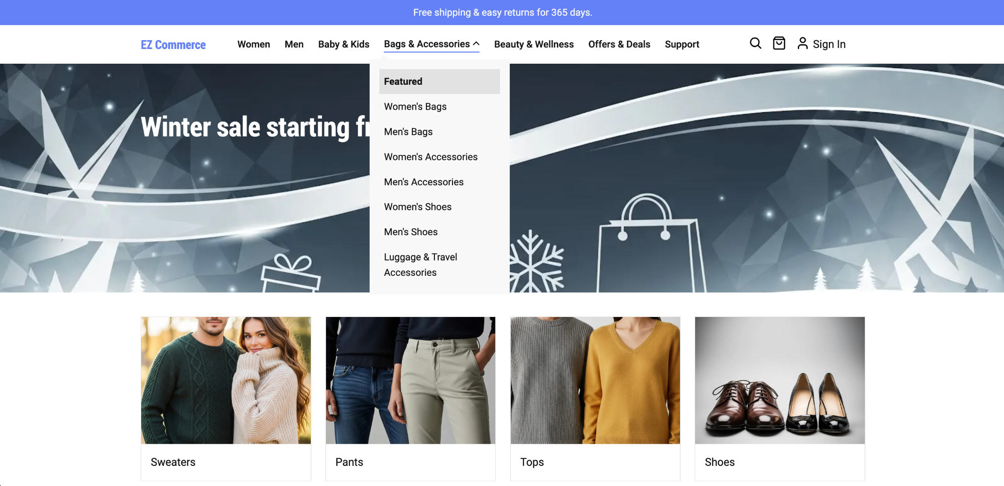 EDS secondary nav bags standard - publish view