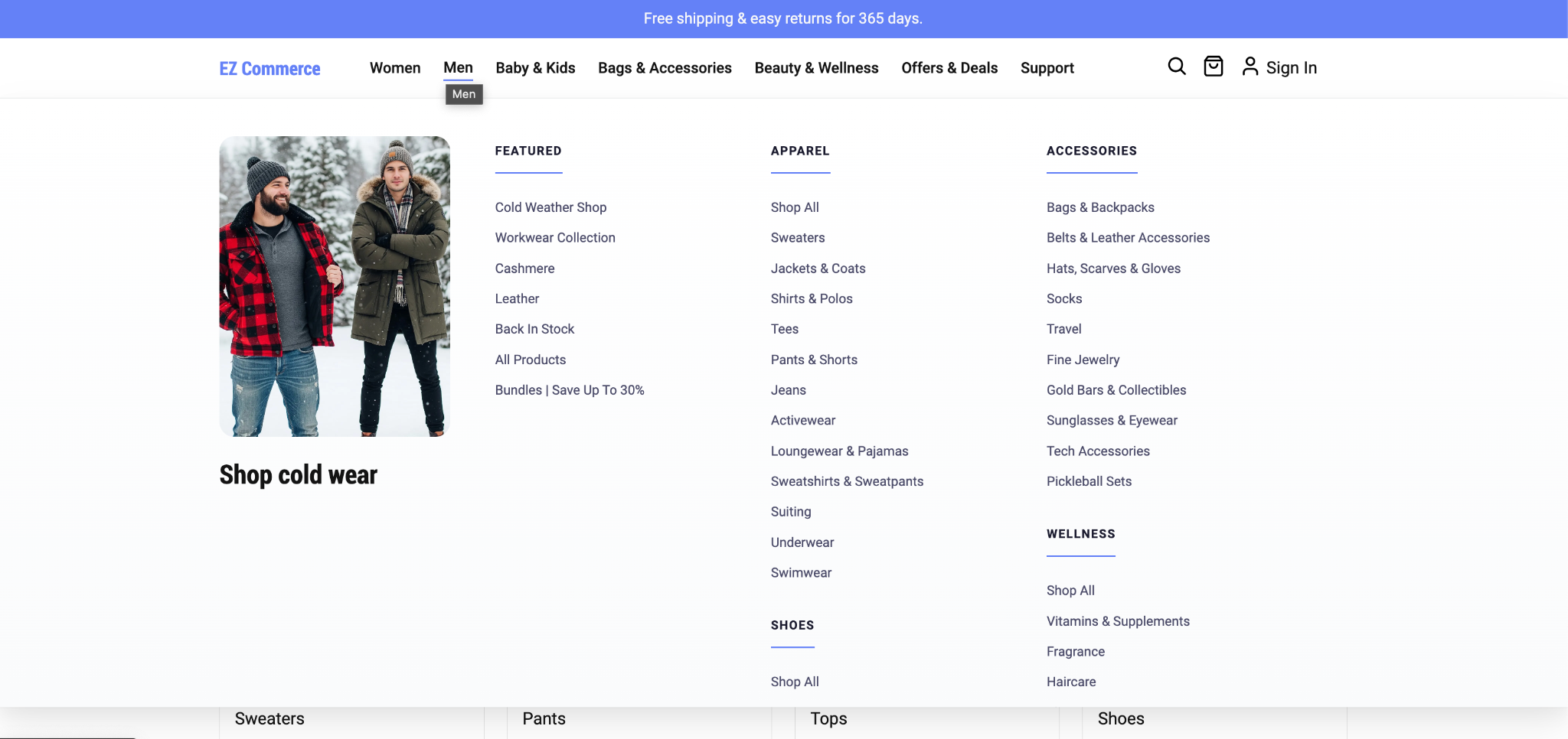 EDS secondary nav mens - publish view
