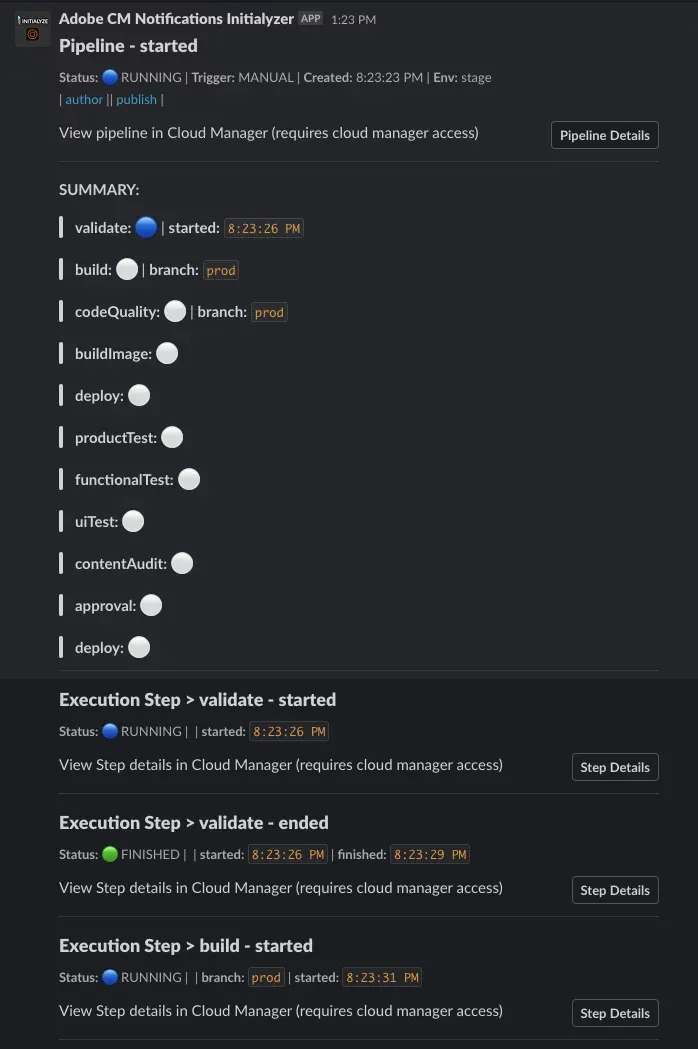 Adobe Cloud Manager Notification – Pipeline Started